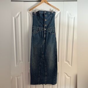 ZARA Denim Maxi Dress – High Waist Corset Detail